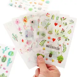 6 листов Романтический цветы растения кавай бумажные наклейки украшение дневника Diy Скрапбукинг этикетка канцелярские наклейки и штампы