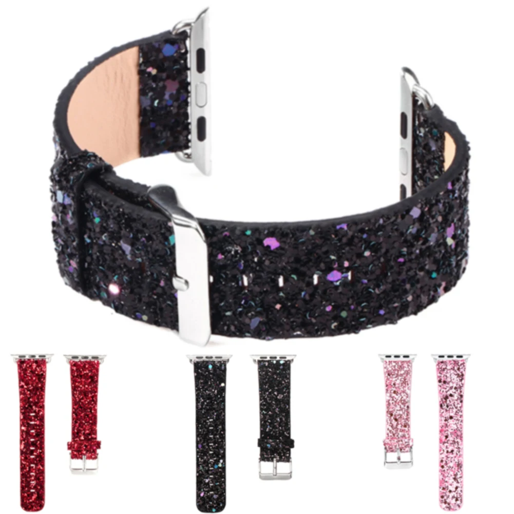 Замена Блестящий Bling Sequin аксессуары ремешок прочный Глянцевая искусственная