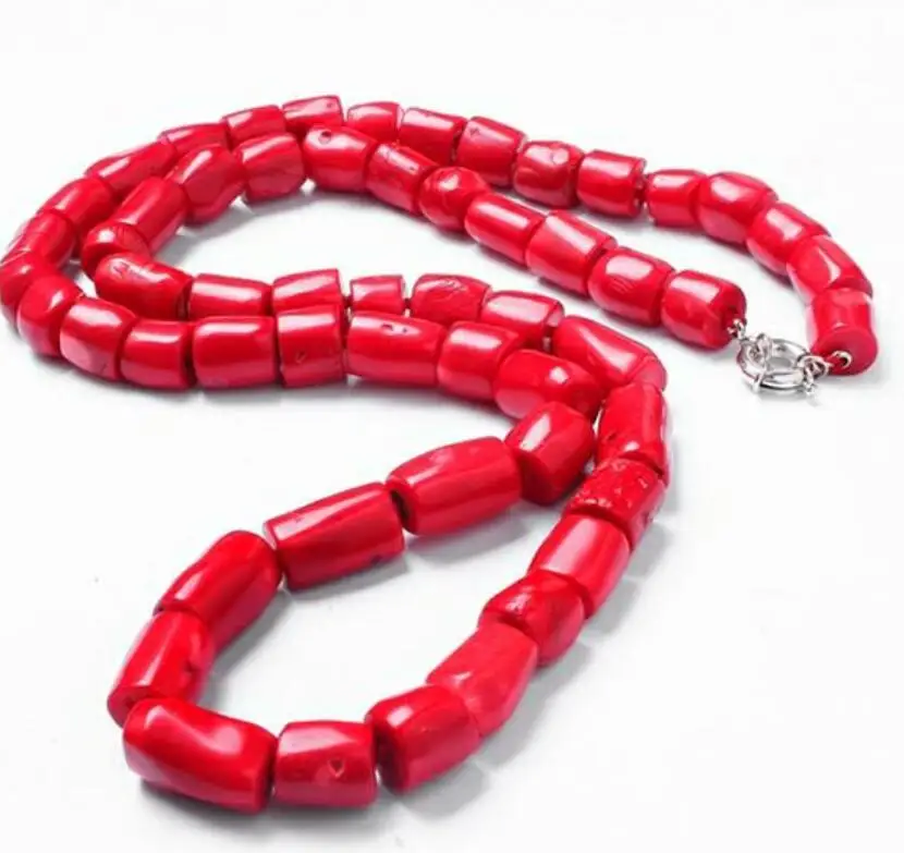 

30inch / 77cm Woman jewelry Natural Red Coral Bead Cylinder Long Necklace Handmade Jewelry gift
