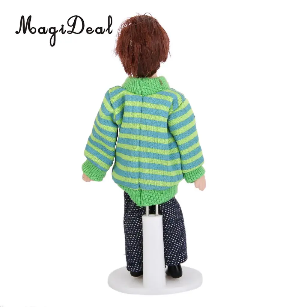 1/12 Scale DollHouse Miniature Figures Porcelain Dolls Brown Hair Little Boy for Home Bedroom Desk Decor Children Kids Baby Toy