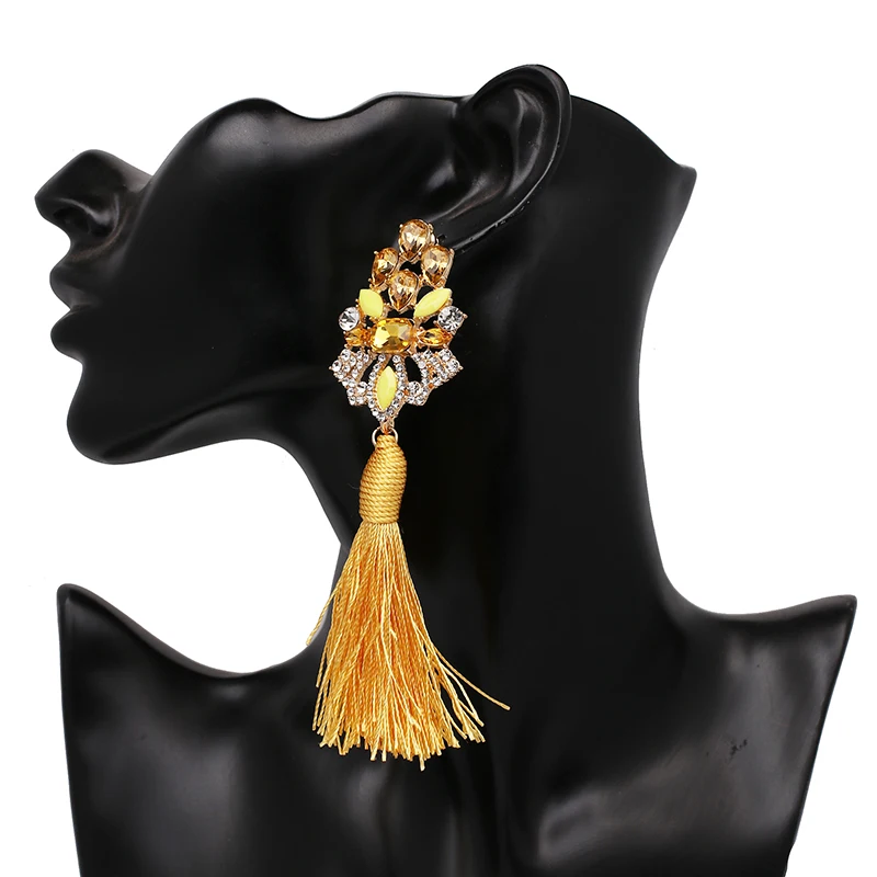 Ethnic New Women's Drop Earring Jewelry Accessories Big Crystal Tassel Earrings Fringed Earrings pendientes