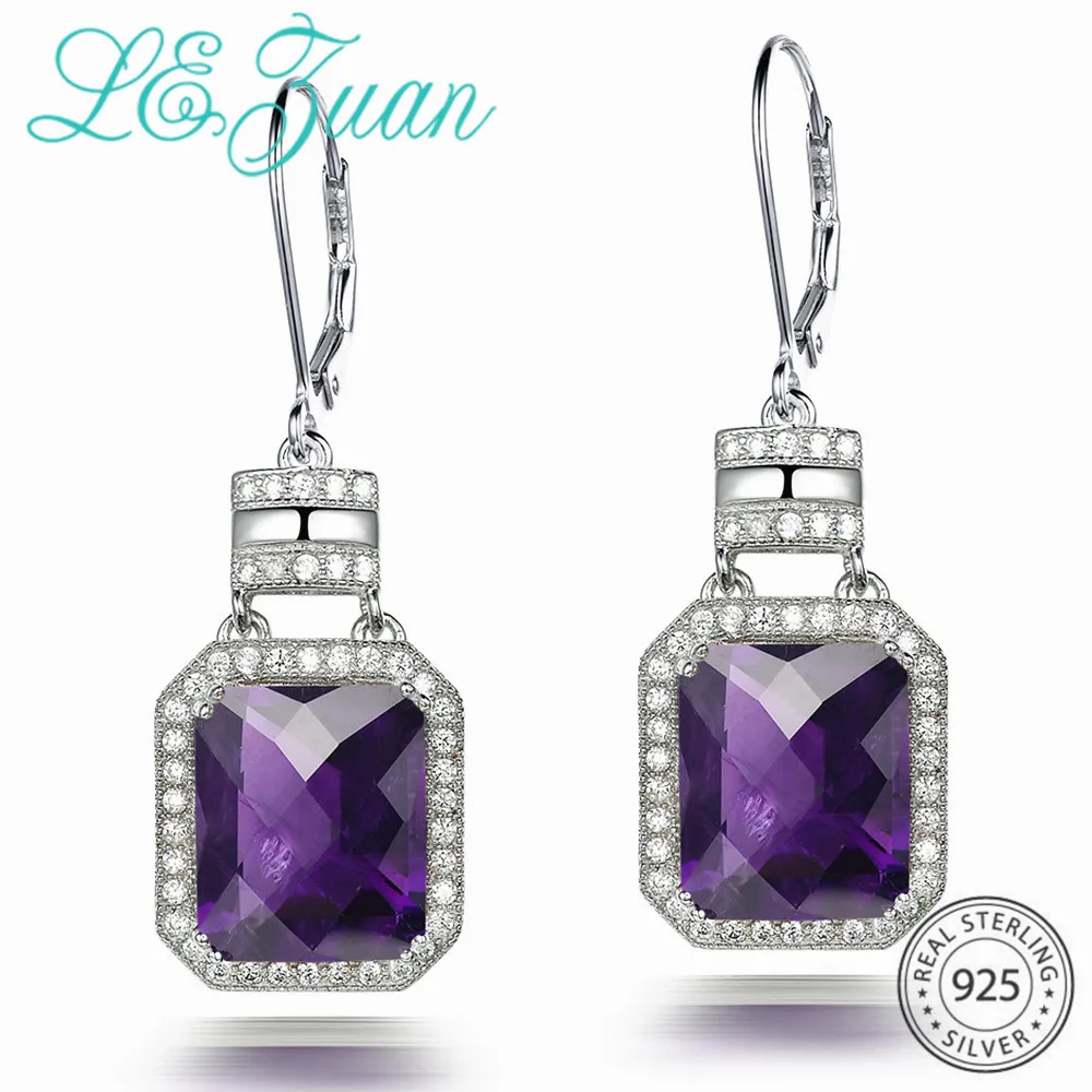 L &amp zuan натуральный аметист 11.38ct серьги с квадратной подвеской для женщин