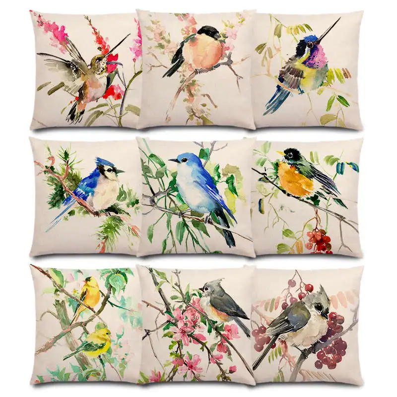 Hot Sale Watercolor Lovely Birds Flowers Robin Tit Finch Hummingbird