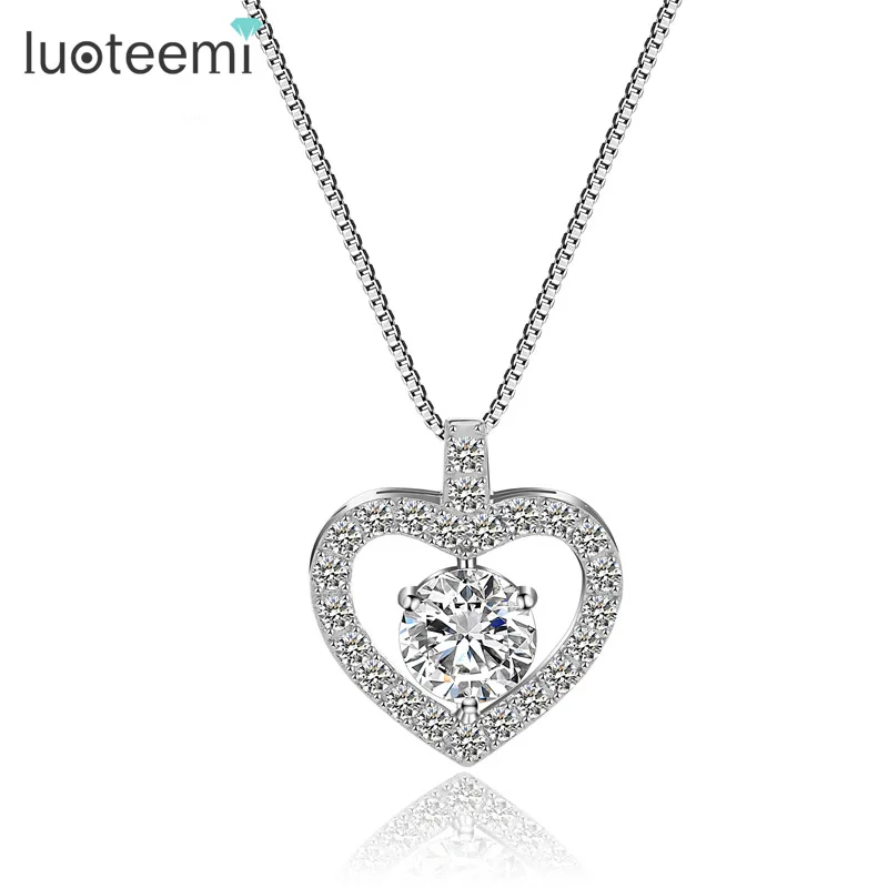 LUOTEEMI Romantic Cubic Zirconia Heart Shape font b Pendant b font Real 925 Sterling Silver font