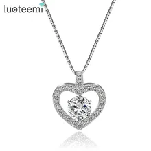 LUOTEEMI Romantic Cubic Zirconia Heart Shape Pendant Real 925 Sterling Silver Necklace For Trendy Wedding Women Gift Jewelry