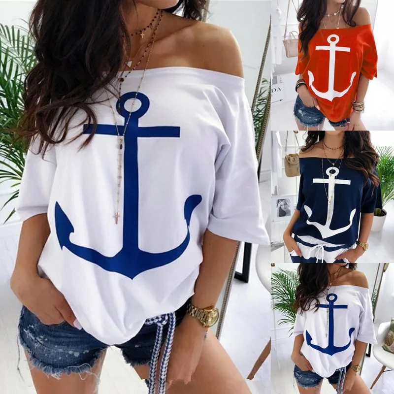 off the shoulder shirts & tops Women Sexy Off Shoulder Blouses Summer Slash Neck Batwing Sleeve Blouses shirt Casual Loose print White Blusa Tops 5XL women's shirts & tops