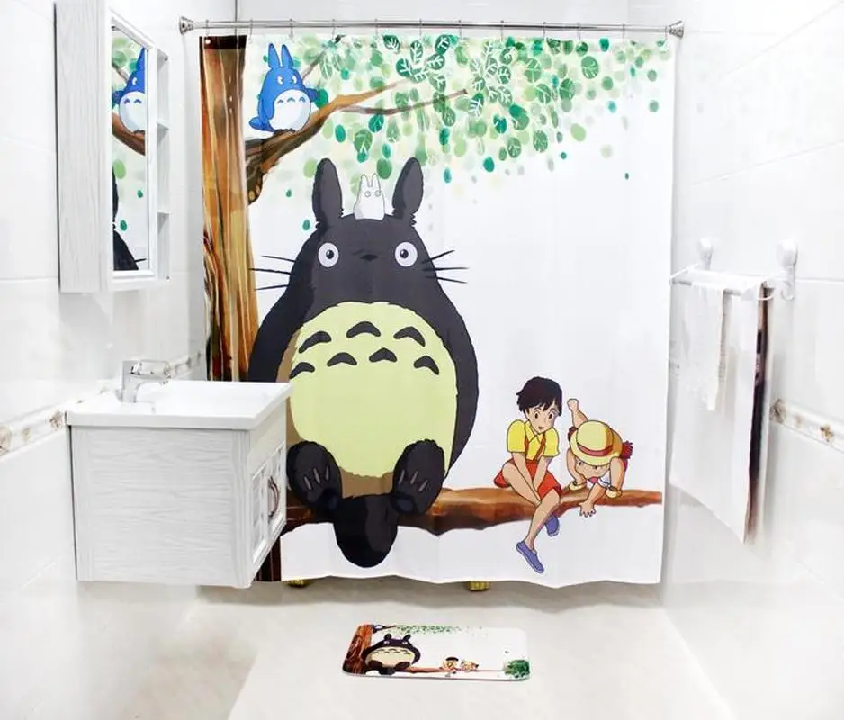 

Cartoon Totoro Waterproof Mildew Polyester Shower Curtain Toilet Partition Curtain Bathroom Curtain with Hooks