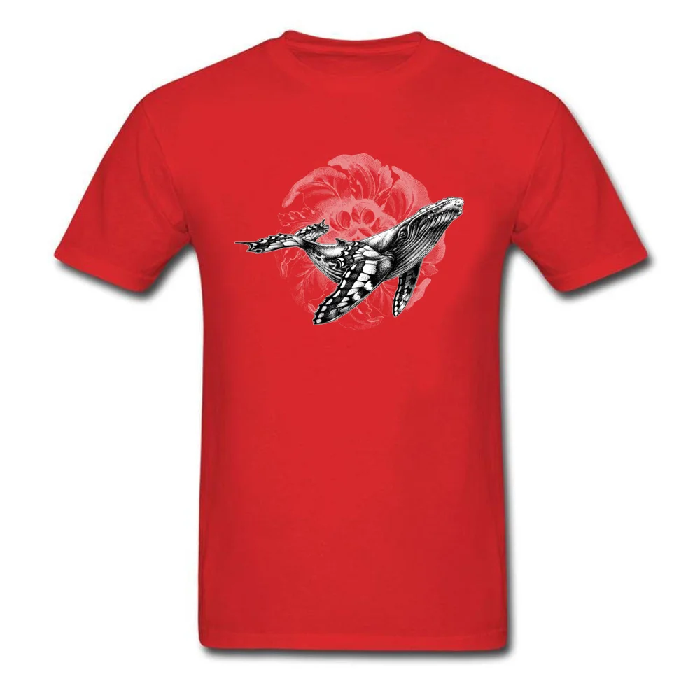 Butterfly Whale Dark Background 100% Cotton Tees for Men Summer T-shirts Casual Hot Sale Round Neck Tees Short Sleeve Butterfly Whale Dark Background  red