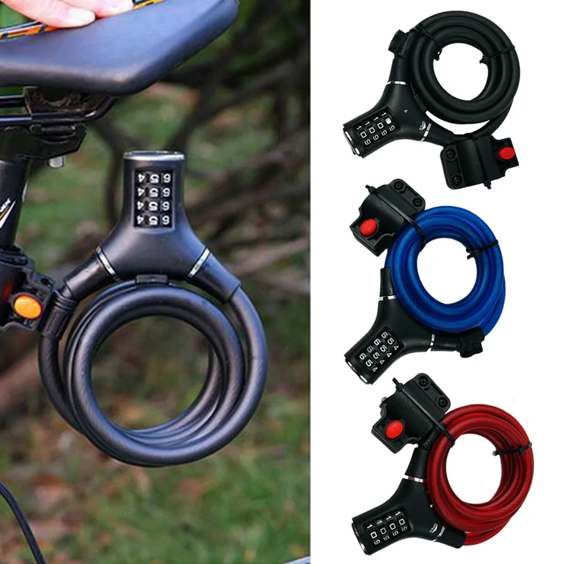 

Four-digit password lock motorcycle Locks badminton racket lock bicycle wire lock battery car Security anti-theft steel cable