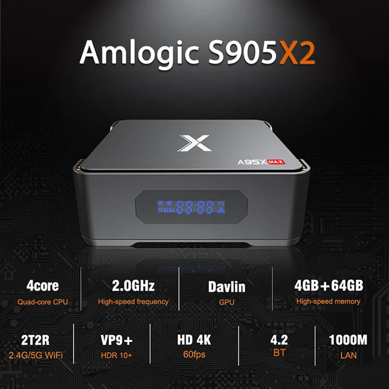 ТВ приставка A95X MAX 4 Гб 64 ГБ Android 8 1 четырехъядерный процессор Amlogic S905X2 поддерживает