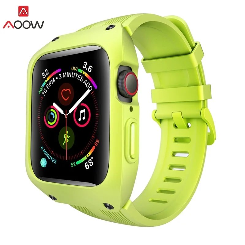 AOOW Спорт силиконовый ремешок с чехол для Apple Watch Series 4 человек сменный ремешок на запястье iwatch 44 мм 42