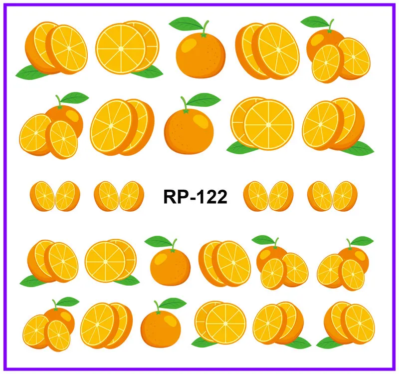 Искусство ногтей Красота наклейка на ногти водная наклейка слайдер мультфильм фрукты оранжевый лимон груша сосна яблоко банан вода Дыня RP121-126 - Цвет: RP122