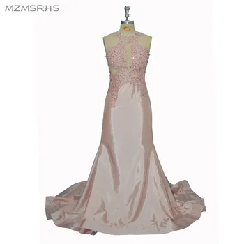 

MZMSRHS Sexy Pink Mermaid Prom Dress 2017 O Neck Applique Beaded Backless vestidos de fiesta Formal Evening Gown Party Dresses