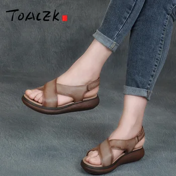 

Summer Art women's shoes, leather thick bottom sandals, medium and waterproof table light and comfortable retro mother shoes
