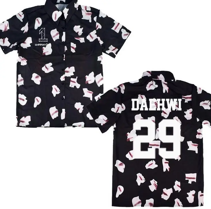 Kpop wanna one member/футболка с отложным воротником и короткими рукавами модная летняя