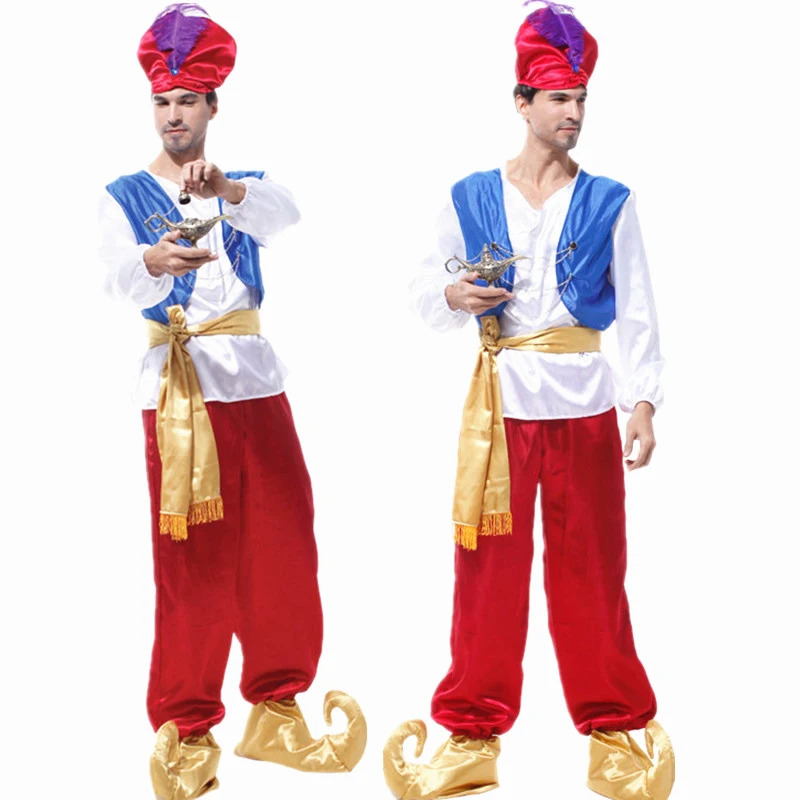 Для взрослых и детей Хэллоуин вечерние костюм Алладина Лампа Алладина костюм джинна Адам принц фантазия для маленьких мальчиков вечерние арабских Костюмы малыш