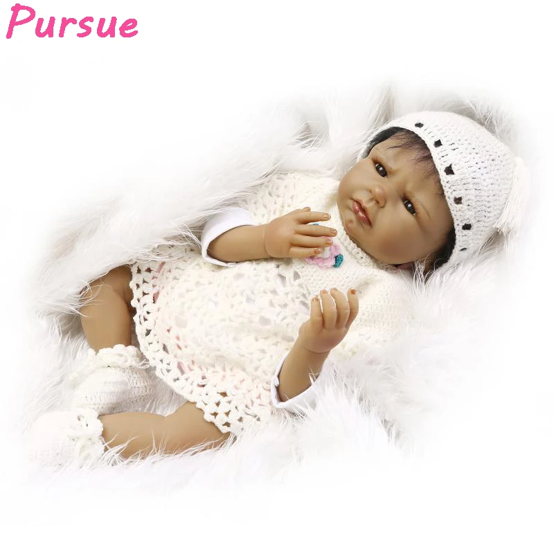 Pursue 55cm Black Reborn Babies Silicone Reborn 55cm Dolls Girls Toys Baby Alive American Girl Silicone Baby Doll bebes reborns