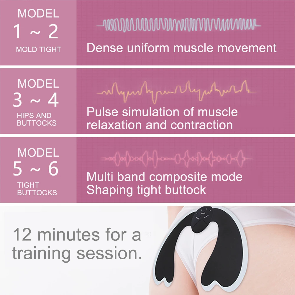 Pink EMS Hip Trainer Myostimulator ABS Muscle Stimulator Buttock Fitness Lifting Buttocks Toner Trainer Hip Slimming Massager