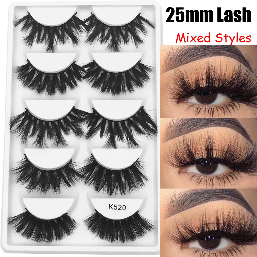 

5 Pairs Mixed 25mm Lashes 3D Soft Mink Hair False Eyelashes Long Wispies Multilayers Fluffy Eyelashes Extension Handmade Lashes