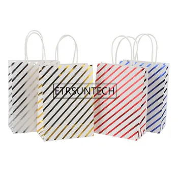

100pcs Striped Star Gift Bag Paper Handbags for Kids Birthday Party Decoration Dessert Candy Snack Cookie Bag
