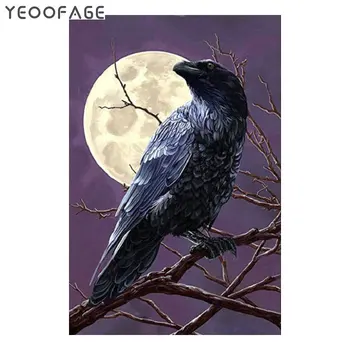 

DIY Diamond Painting Cross Stitch kits Needlework Home Decor full Square Rhinestone Mosaic 5D Diamond Embroidery Crow moon