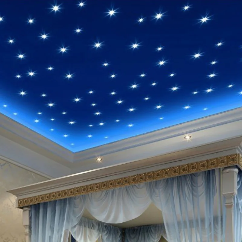 Yellow 100pcs 3d Wall Ceiling Glow In The Dark Moon Stars Decor
