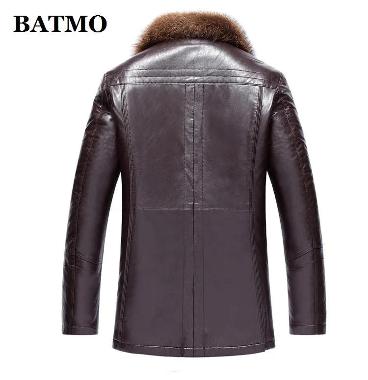 BATMO Новое поступление зимнее высококачественное пальто из натуральной кожи с воротником из меха енота для мужчин, мужские зимние шерстяные парки AL17