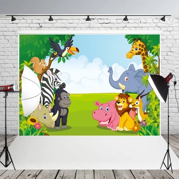 

HUAYI Jungle Safari Themed Photography Backdrops Tropical Animals Baby Portrait Birthday Party Banner Photo Background XT-6521