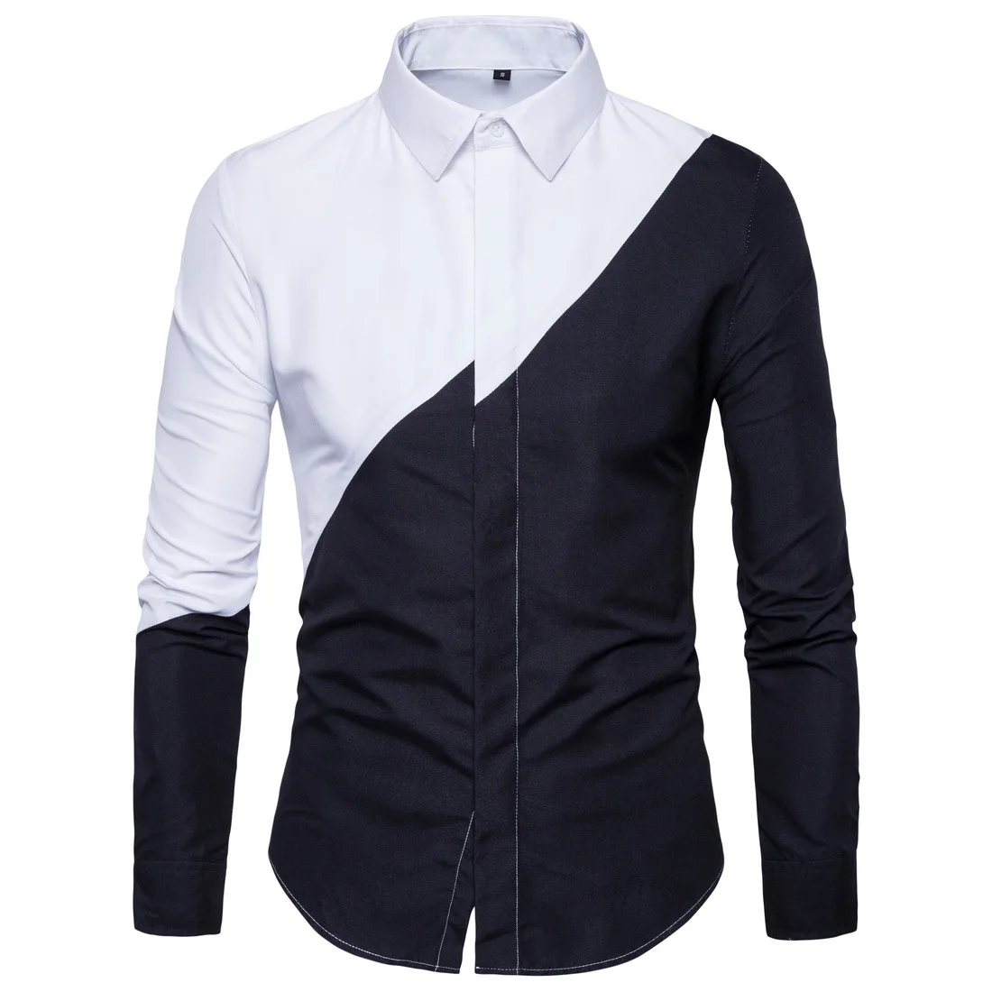 

Shirt Men 2018 New Black White Patchwork Men's Long-sleeved Shirts Men Dress Clothes 2018 Chemise Homme Man Shirts High Quality