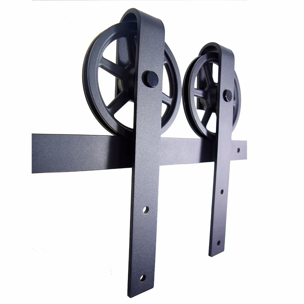 LWZH Rustic Wooden Sliding Barn Door Closet Hardware Black J Shaped with Big Rollers for 10FT/11FT Single Sliding Barn Doors
