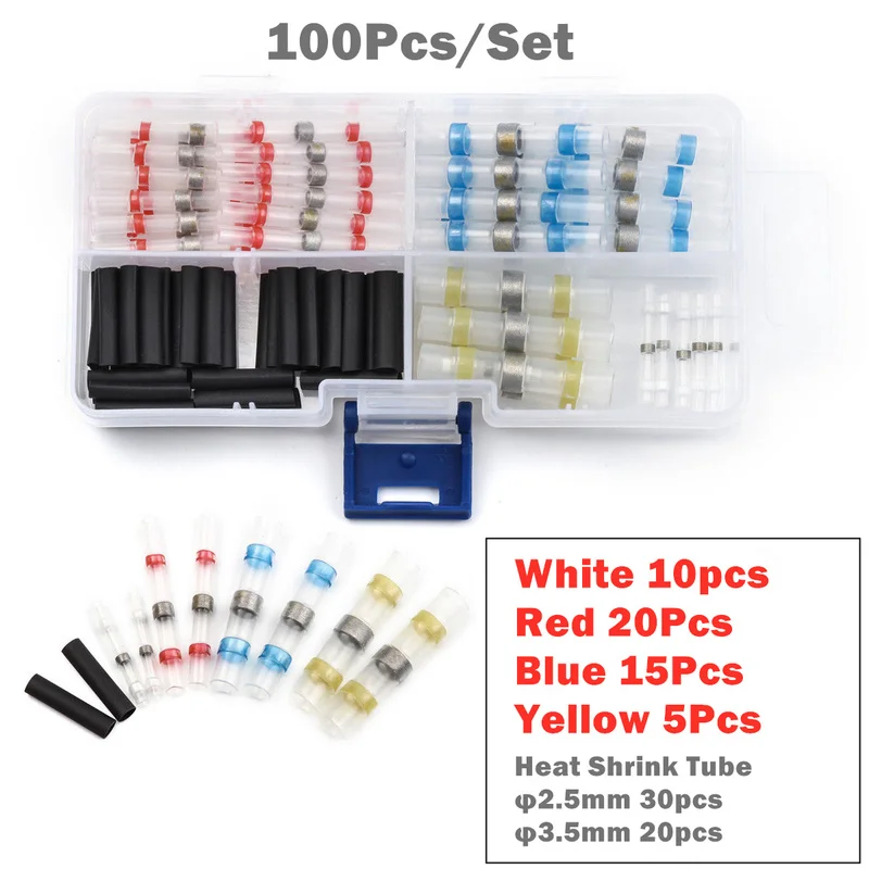 

100Pcs Mixed Heat Shrink Sordering Terminals Waterproof Solder Sleeve Tube Electrical Wire Insulated Butt Connectors Kit