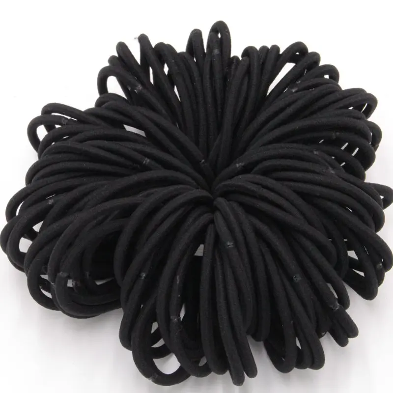 100pcs Lot Black Color Rope Elastic Hair Ties 4mm Thick Hairbands