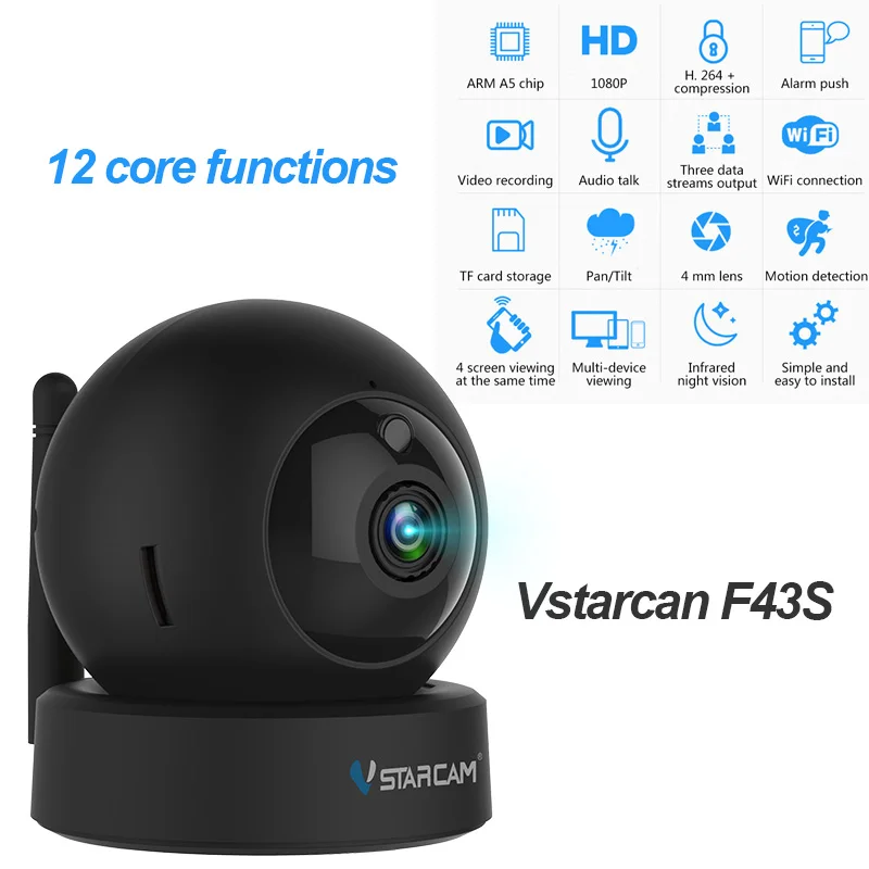 

Vstarcam F43S 1080P HD Video Surveillance Camera CCTV IP Camera Wireless IR-Cut Camera WIFI Indoor Night Camera Baby PK