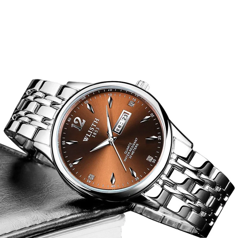 Men Dual Calendar Waterproof Business Dress Quartz Watch Top Brand Mens