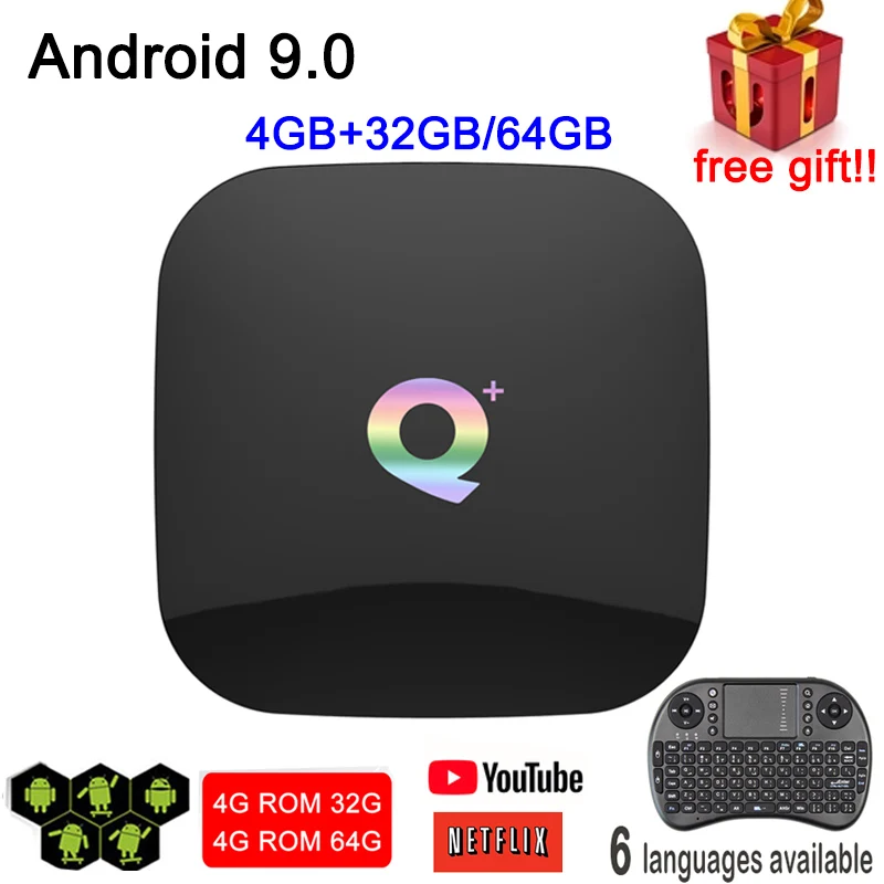 IPTV New Android 9.0 TV Box Q Plus Smart TV Box 4G Ram 32G 64G Rom 6K H.265 USB3.0 2.4G WIFI Support Netflix H6 Set Top Box