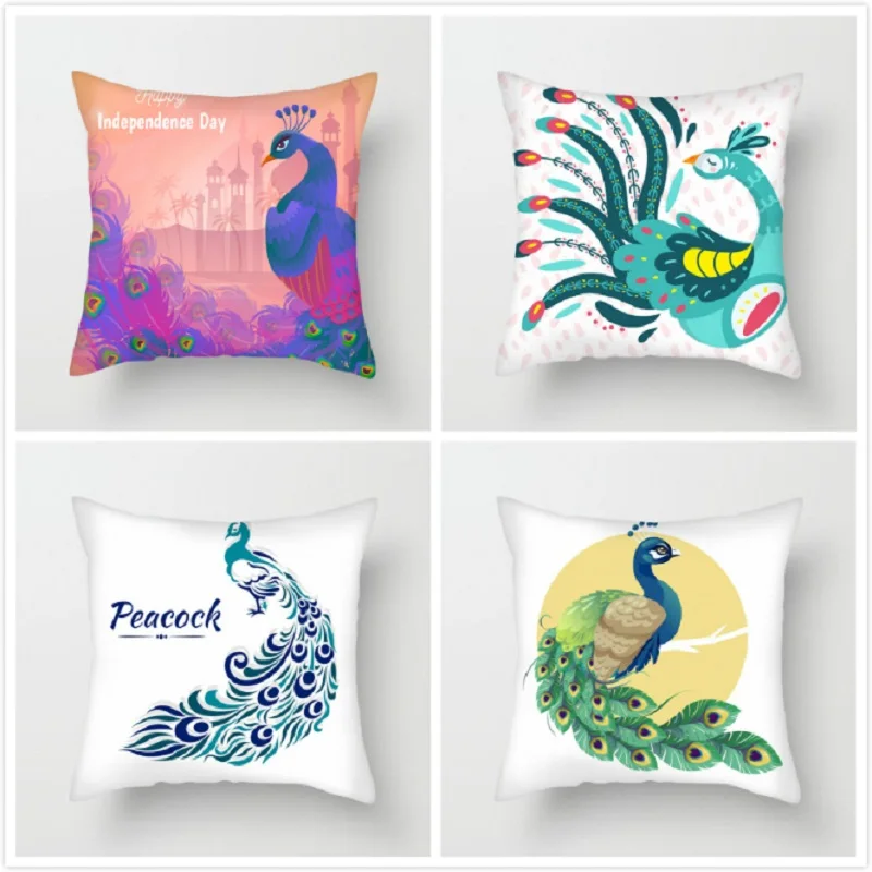 

Fuwatacchi Watercolor Peacock Printed Cushion Cover Beautiful Peahen Pillow Cover for Chair Peacock Opening Decorative Pillows