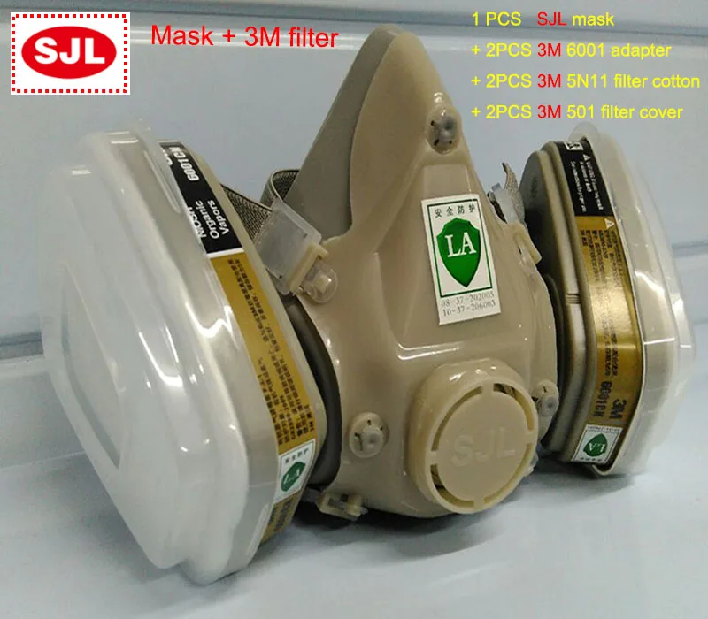 Koop SJL ademhalingsapparaatmasker + 3 M 6001 5N11 501 filter beschermende masker tegen Schilderen spuiten respirator gasmasker