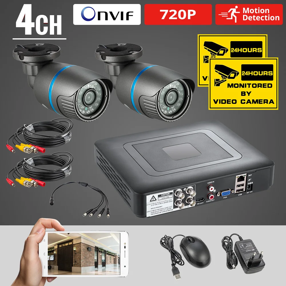 

4CH CCTV Camera wifi 720p 2PCS 1MP DVR Weatherproof Outdoor Security System day night vision Video Surveillance System DVR Kit