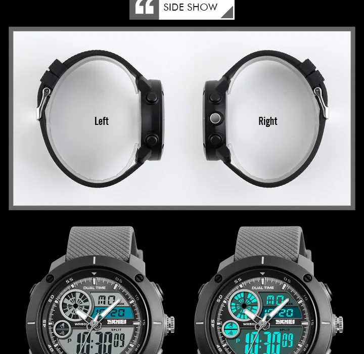 Модные мужские спортивные часы SKMEI брендовые Роскошные наручные часы с двойным дисплеем Цифровые кварцевые часы водонепроницаемые военные армейские часы