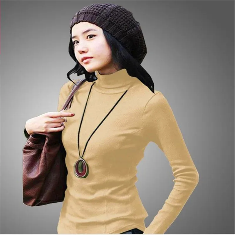Woman Spring Autumn Solid Stretch Hedging Irregular 100% Cotton Sweaters Lady Oversized Winter Turtleneck Warm Slim Sweater | Женская