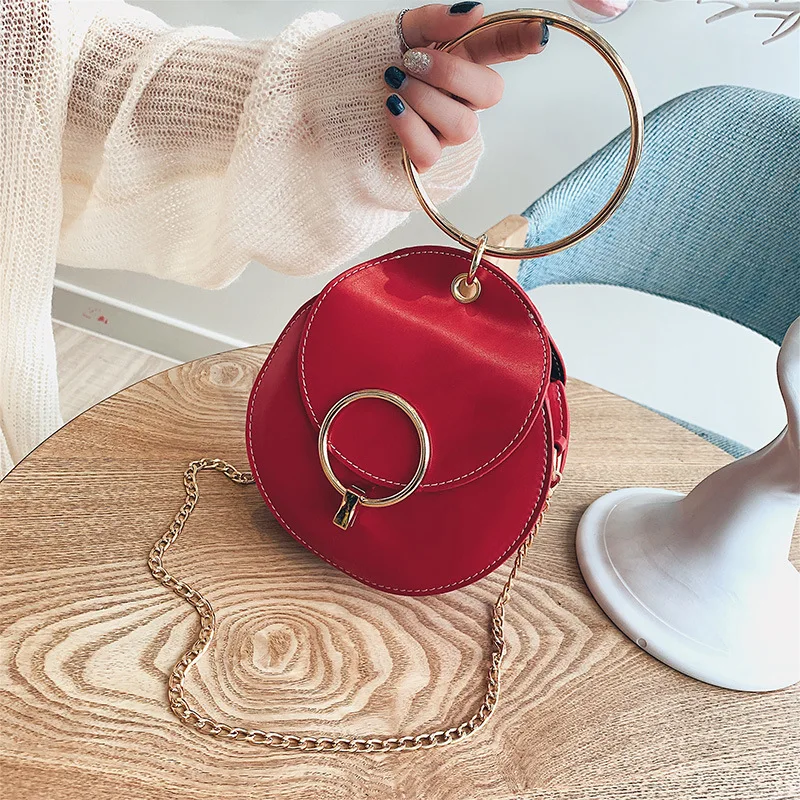 

Metal Ring Mini Tote bag Summer Fashion New Quality PU Leather Women's Designer Handbag Lock Chain Shoulder Messenger bags C136