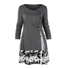 Size 5XL Draped Floral Long Tunic Shirt Long Sleeve O-neck Buttons Embellished Women Spring Casual Tops Tee -42 Size 5XL Draped Floral Long Tunic Shirt Long Sleeve O-neck Buttons Embellished Women Spring Casual Tops Tee -42