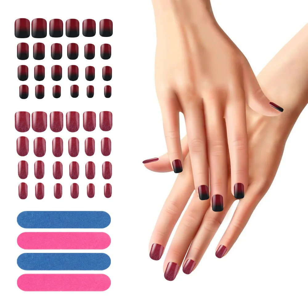 48pcs False Nails Set Full Cover Manicure Fake Nails Tips Red Black ...