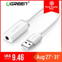 Ugreen 2-in-1 External Sound Card 3.5mm USB Adapter Audio Interface for iPhone EarPods Earphone Cable Computer USB Sound Card