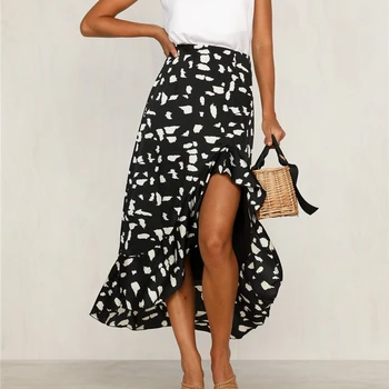 

Asymmetrical Print Skirt Women Summer Sexy Ladies High Waist Party Skirt Fashion Female Leopard Sweet Chic Ruffles Casual Skirt