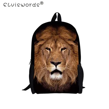

ELVISWORDS 3D Lion Print Children School Bags Kids Schoolbag For Teenager Boys Zoo Animal Travel Bags Mochila Infantil Escolar