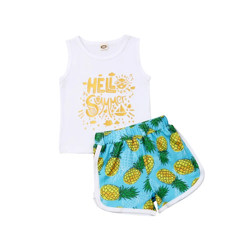 

Newborn Infant Baby Girls Clothes Sleeveless Letter Print Vest Shorts Holiday Party Outfit Set Baby Clothes Girls Clothing Set