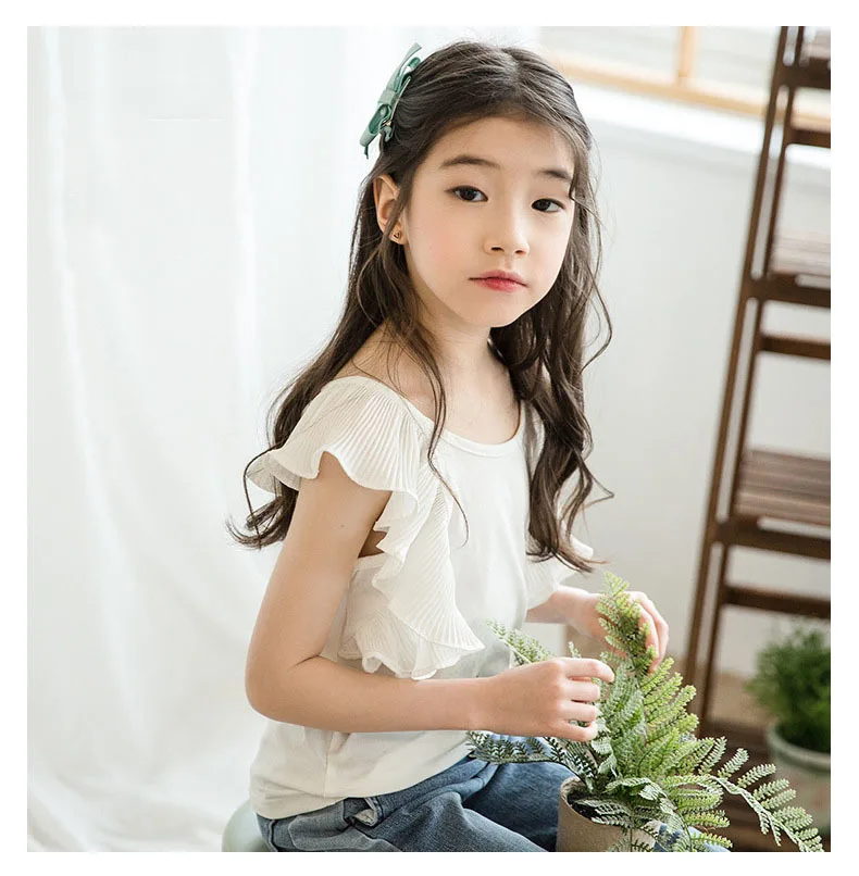 2019 Children Summer 2 Pcs Sets Girls Sleeveless Ruffles Cotton T Shirts & Embroidery Floral Jeans Kids Outfits Clothes Girls  (13).jpg