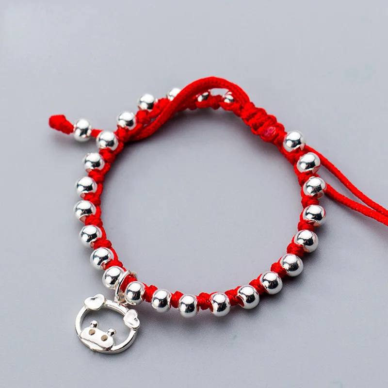 

La MaxZa 925 Sterling Silver Hollow Pig Charm Bead Thick Red Rope Bracelets Thread Line String Adjustable Bracelets For Women