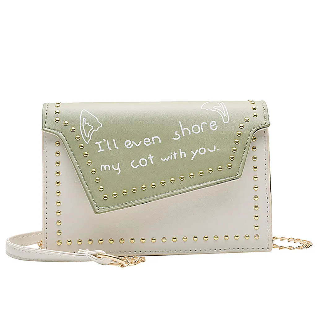

Women Patchwork Letter Printed Joker Messenger Bag Luxury Ladies Rivet Chain Crossbody Bag Fashion Shoulder Small Square Bags